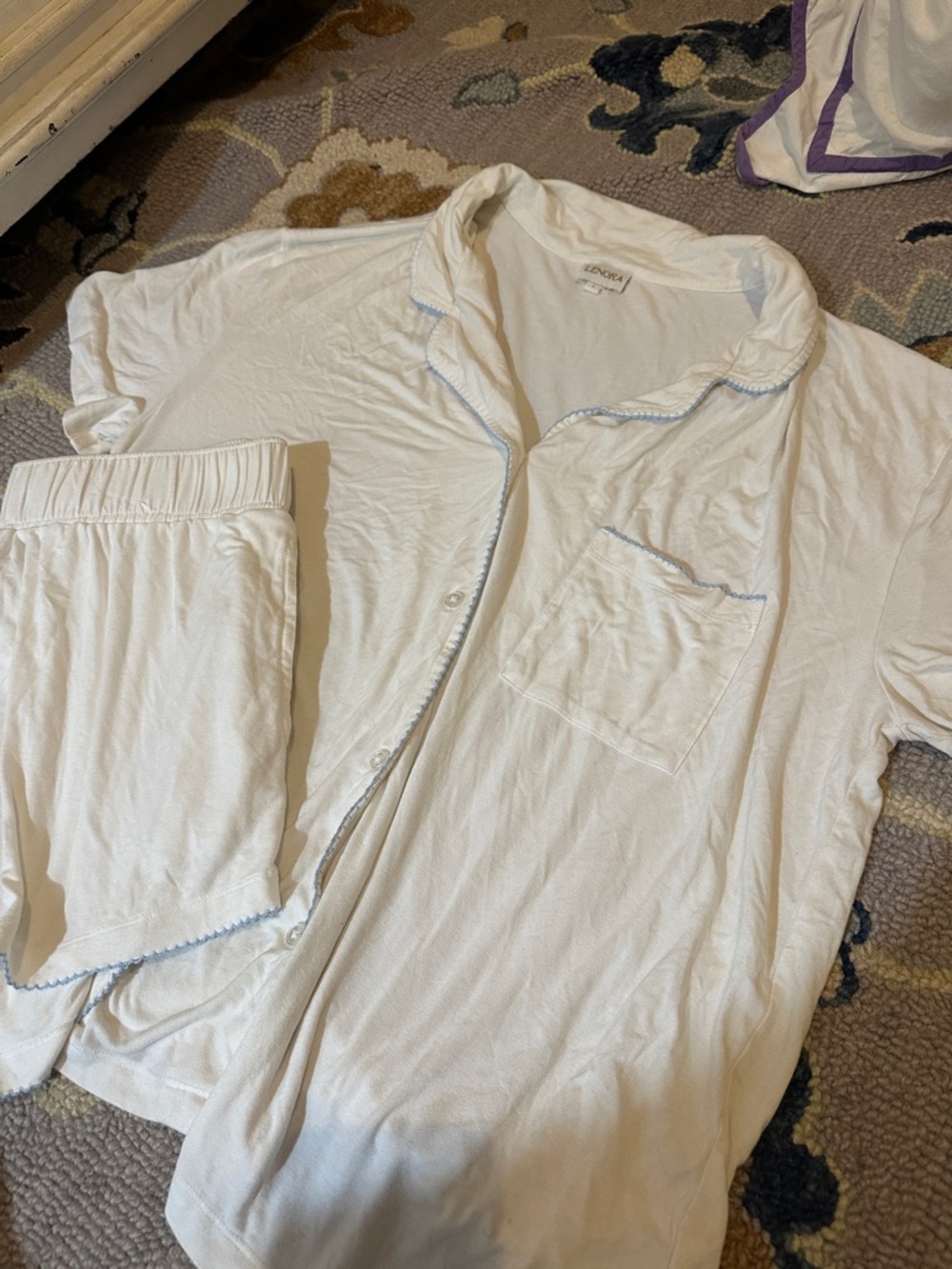 Lenora White Pajama Set with Contrasting Trim